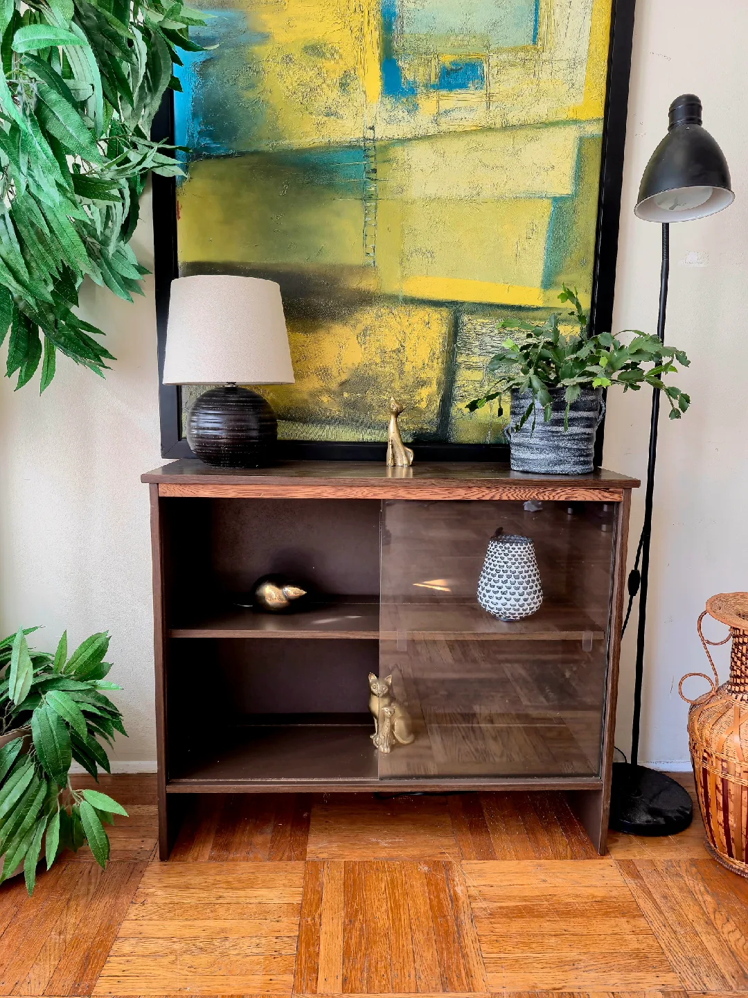 Mid Century Sliding Glass Bookcase (delivery available) thumbnail