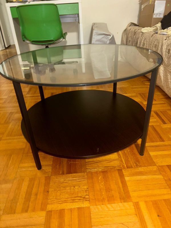 Round Glass & Black Metal Coffee Table - photo 3