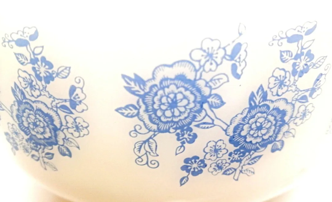 Federal Milk Glass ~ Blue Roses ~ 2 1/2 Quart image indicator(5)