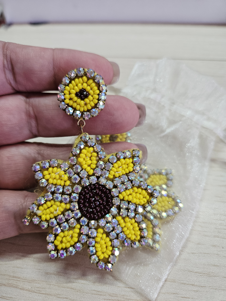 Sunflower Beaded Dangle Earrings