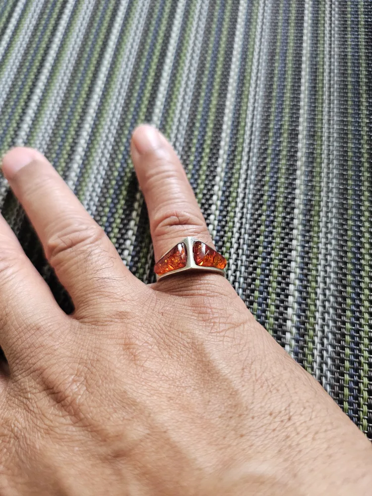 Amber Stone Ring, Size 925 Silver thumbnail