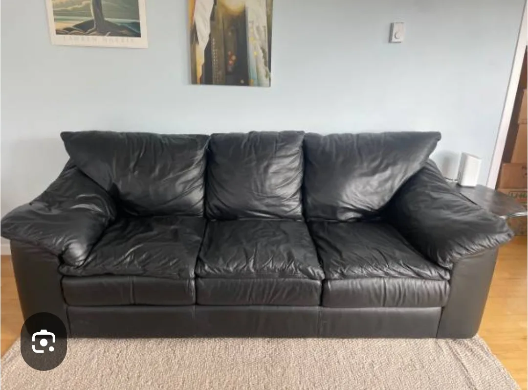 free delivery Black Leather Sofa free delivery thumbnail