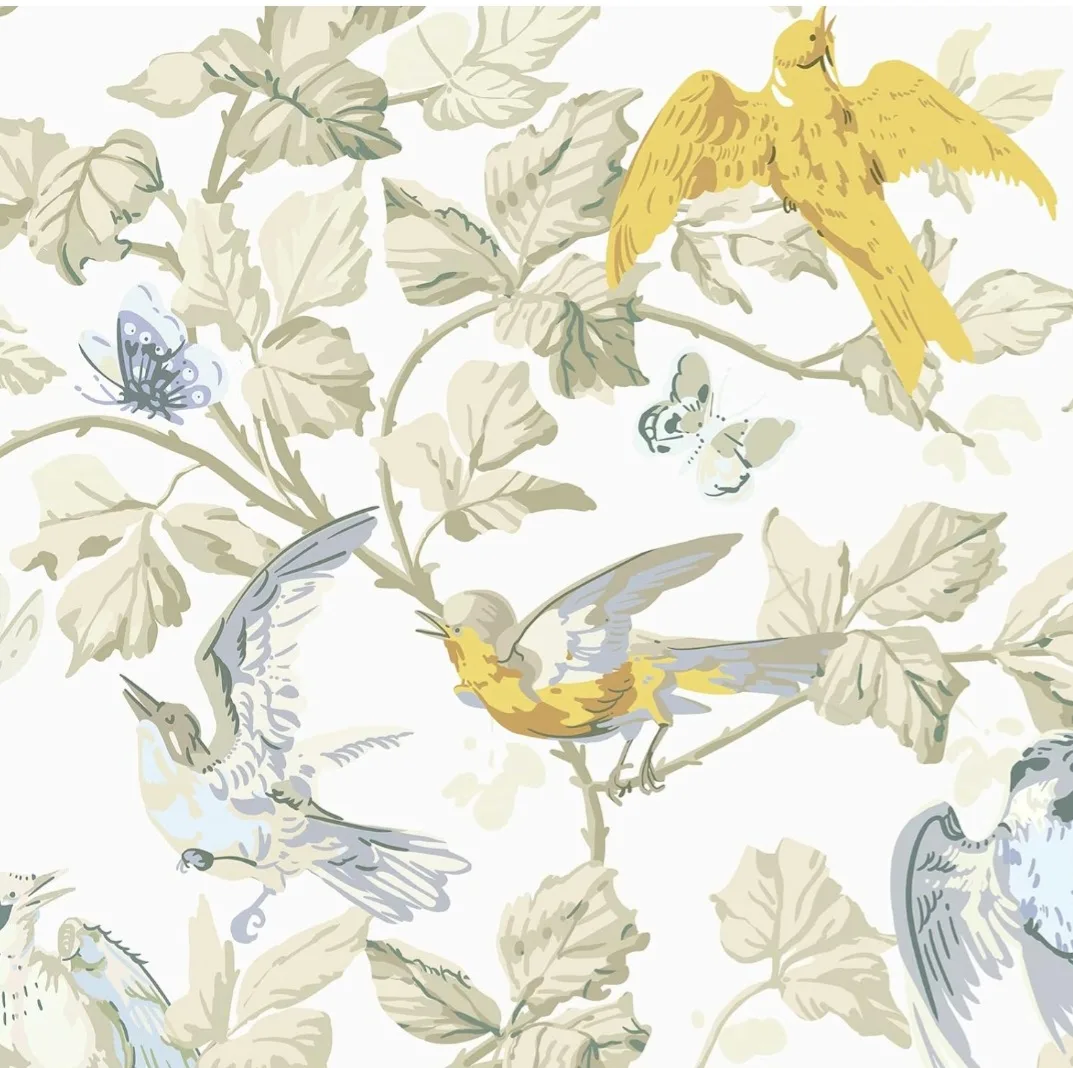 Vintage Style Birds Peel and Stick Wallpaper NEW 15.5"x196.8" thumbnail