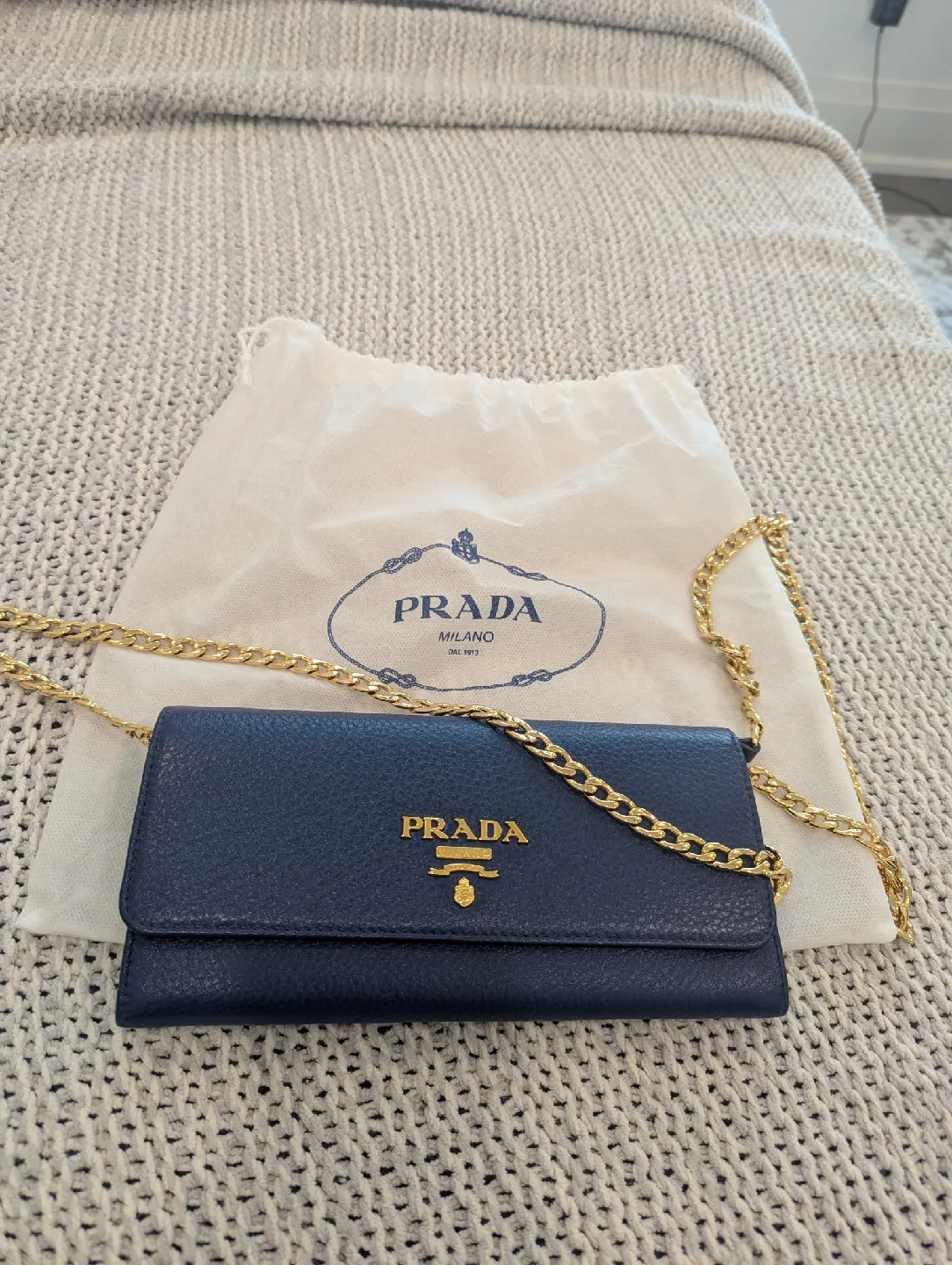 Prada Chain Wallet on Strap - Blue Leather image indicator(2)