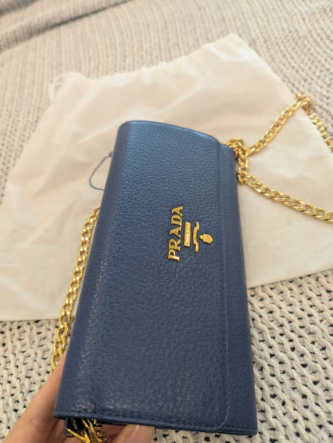 Prada Chain Wallet on Strap - Blue Leather image indicator(3)
