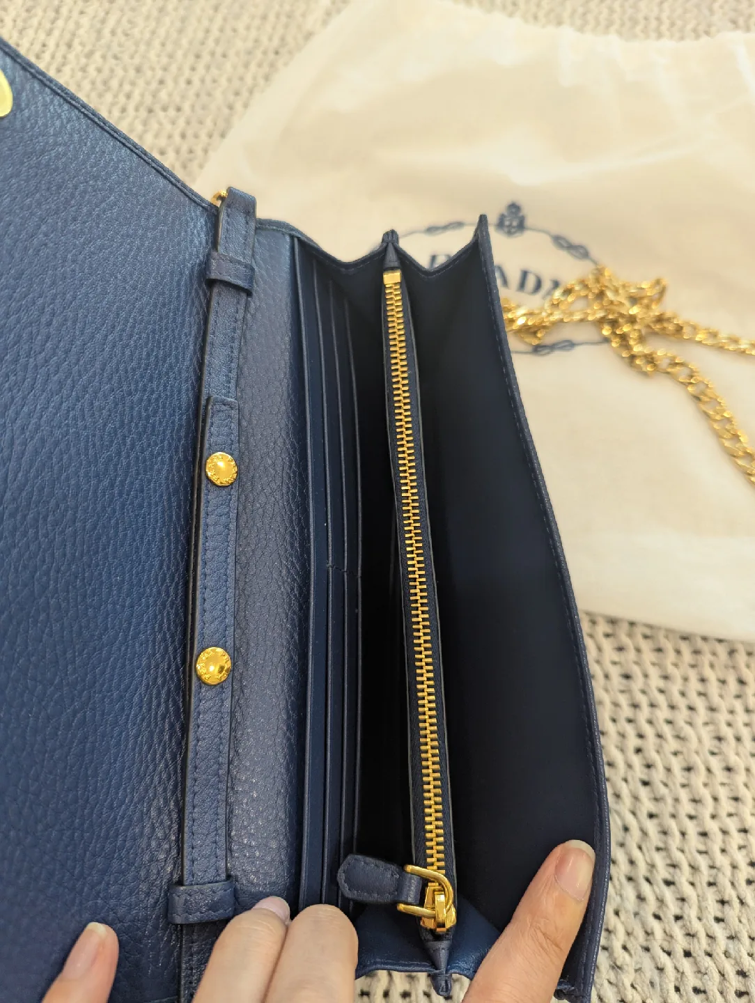 Prada Chain Wallet on Strap - Blue Leather image indicator(4)