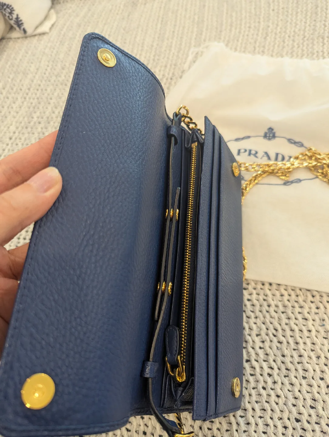 Prada Chain Wallet on Strap - Blue Leather image indicator(5)