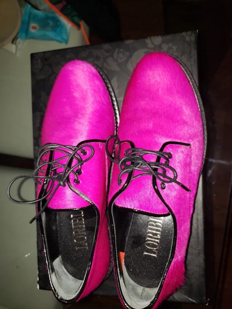 Loriblu Hot Pink Furry Oxford Shoes size 36 thumbnail