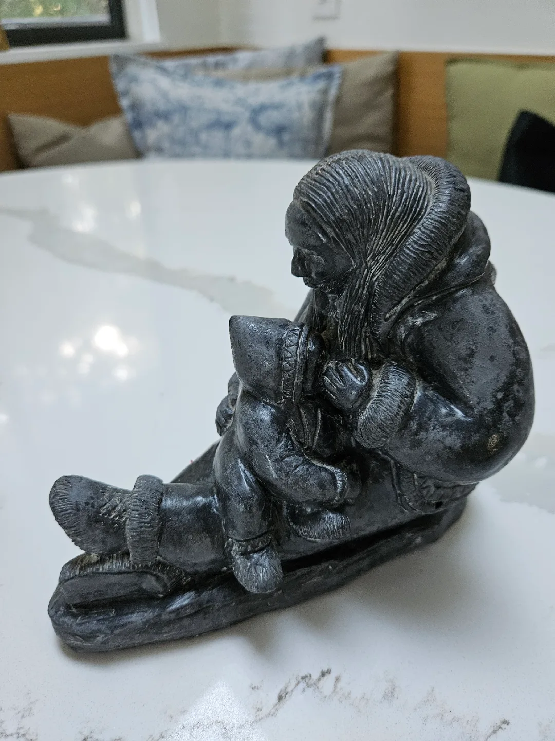 Indigenous Soapstone Sculpture Statue of Mother and Child thumbnail