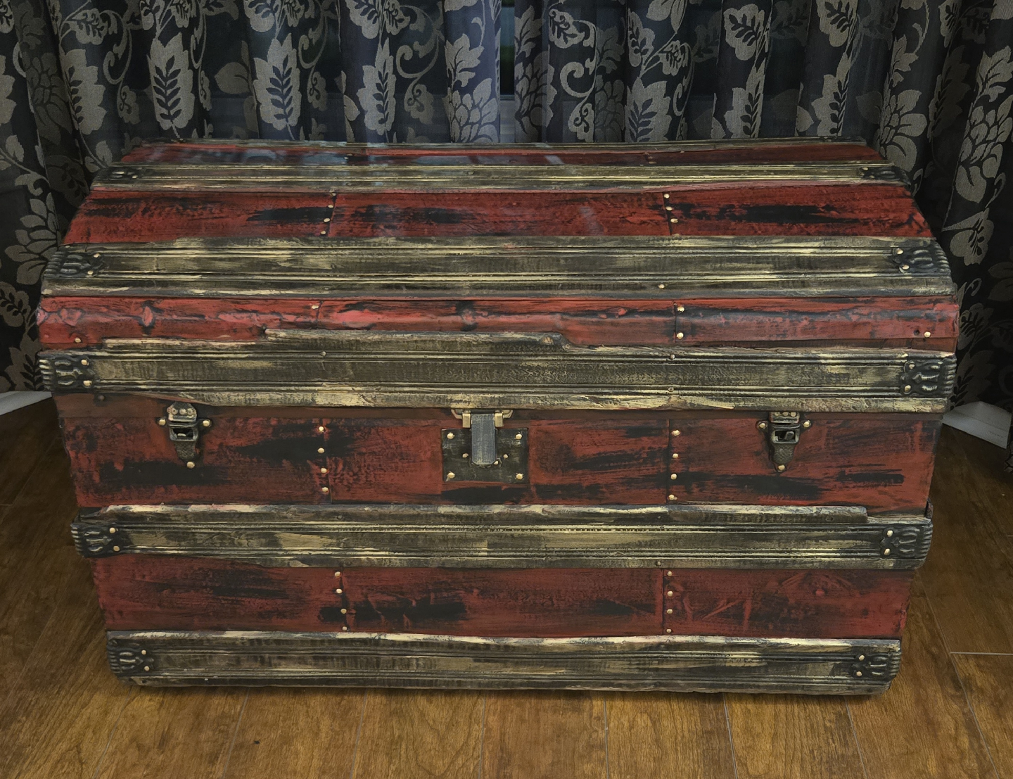Antique Style Red and Gold  Steamer Trunk