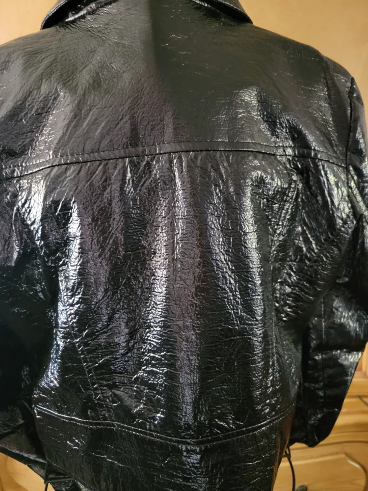 Black Faux Patent Leather Moto Jacket image indicator(4)