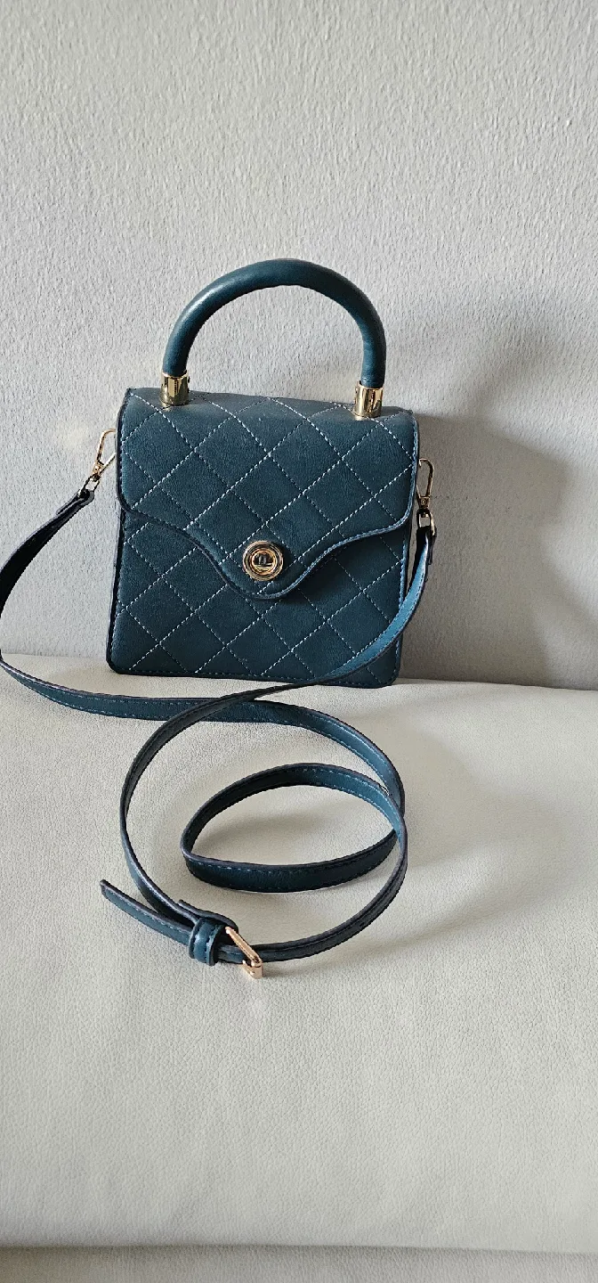 Teal Quilted Top Handle Sling Bag thumbnail