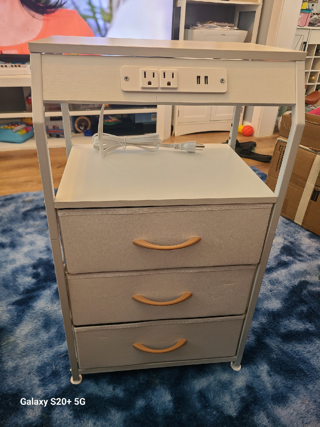 White Nightstand with 3 Drawers & USB Ports - photo 2