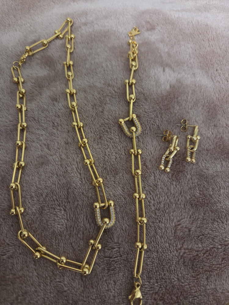 Hardware gold plated Necklace, Bracelet, and Earrings Set