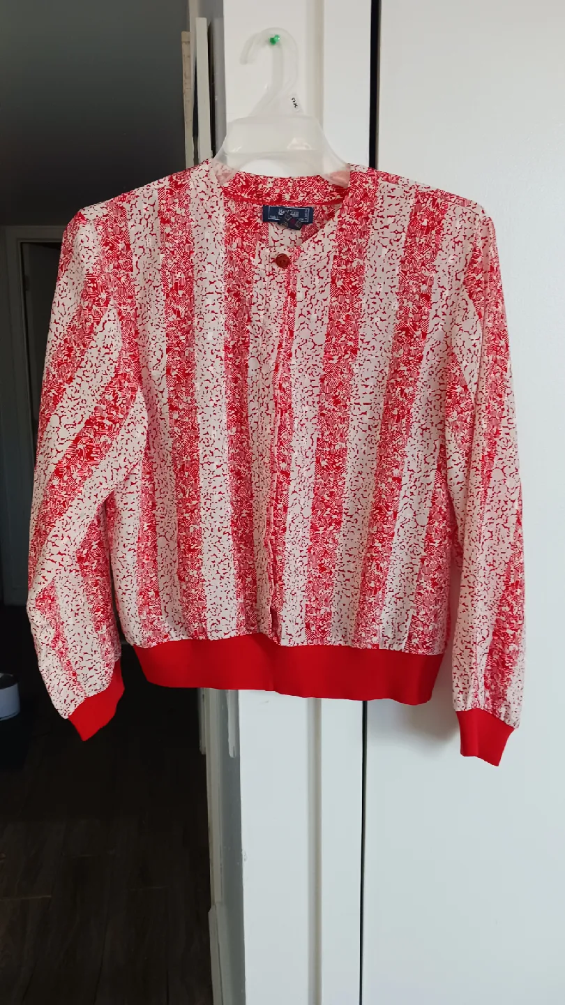 Bay Club Red & White Blouse - Size L thumbnail
