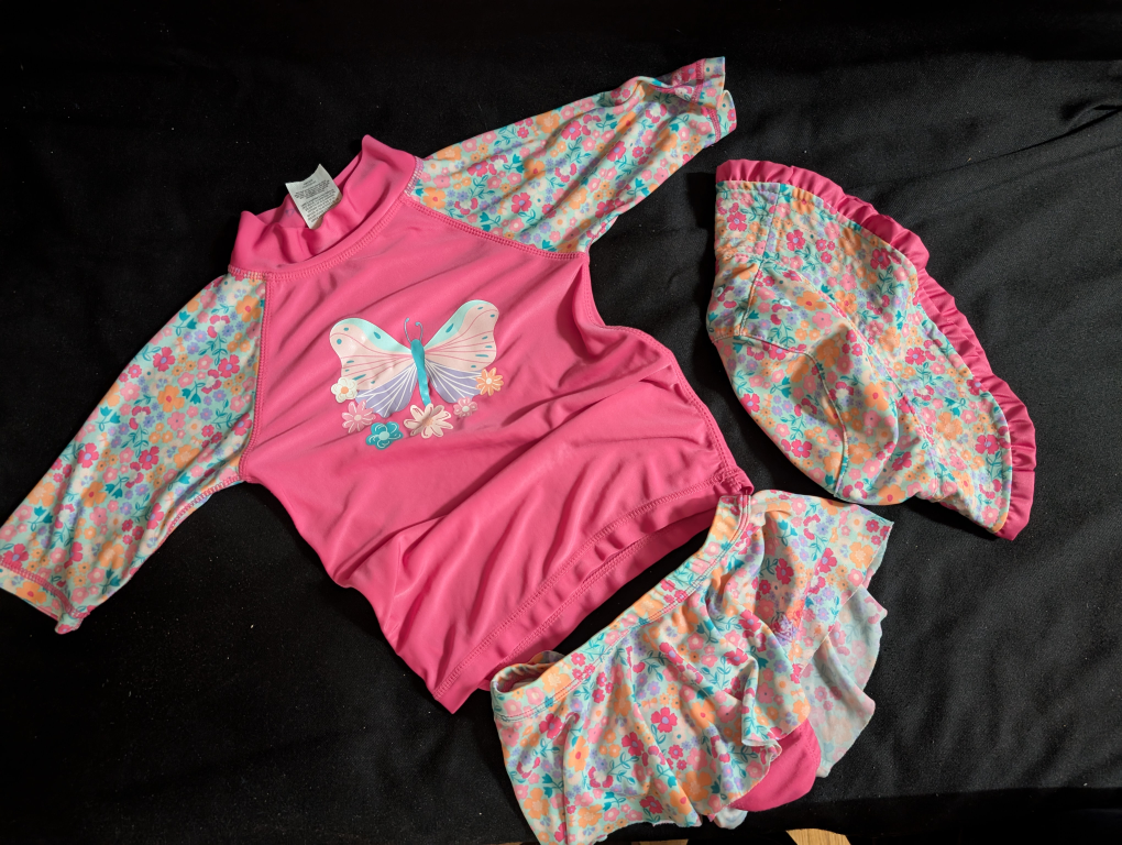 Girls Pink Butterfly Swimsuit Set