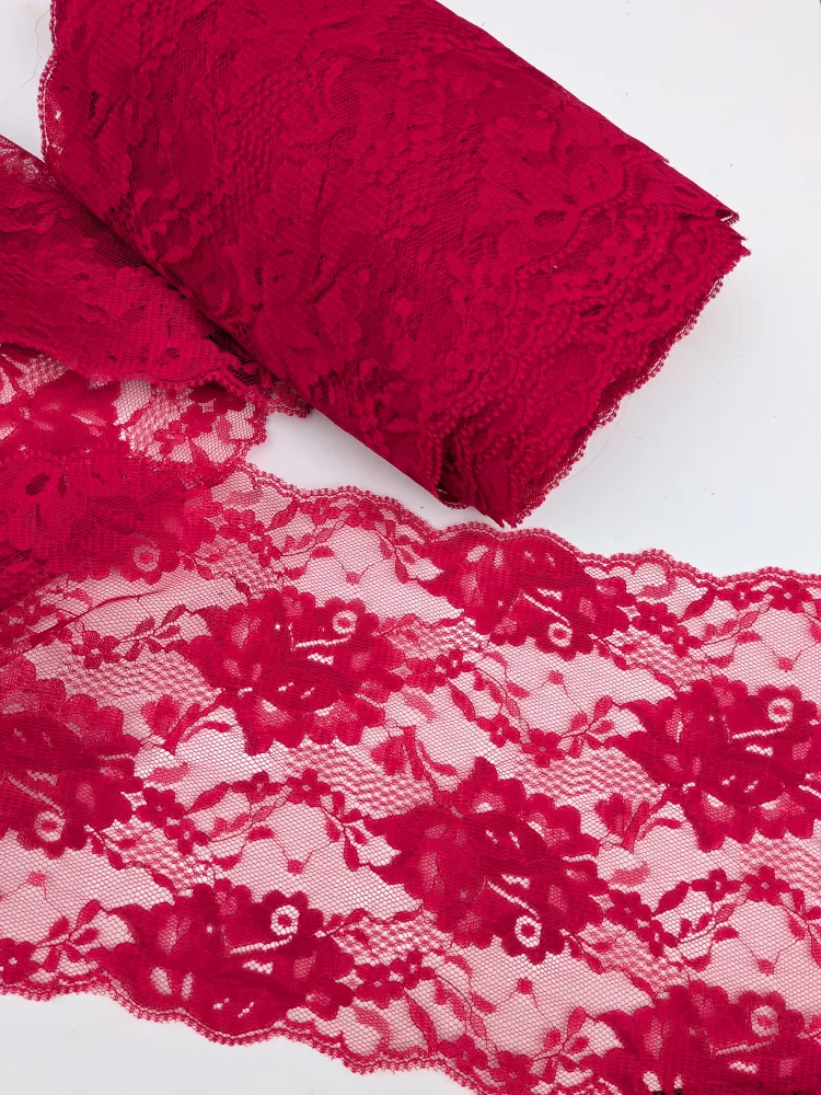 Red wide Floral Lace Fabric - 2 1/2 yards thumbnail