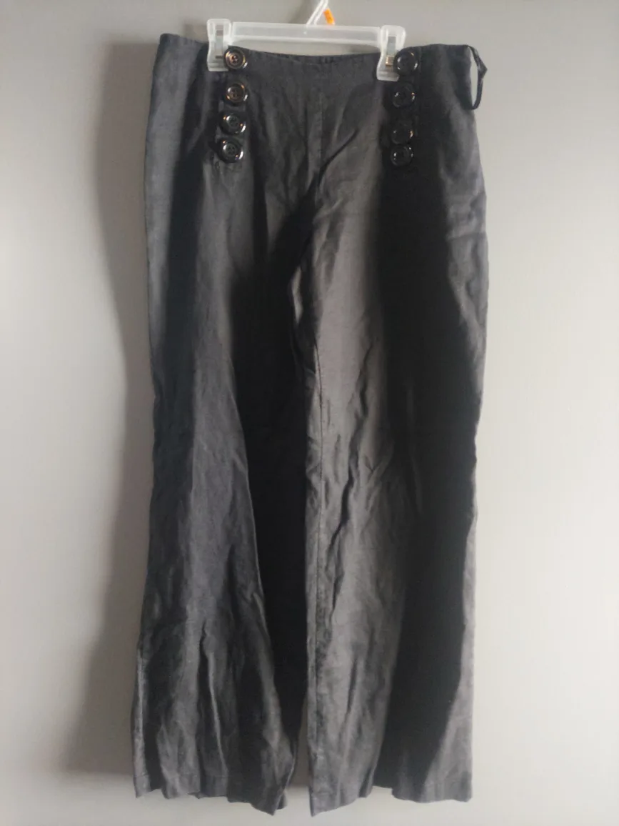 Wide Leg black Pants with Button Detail thumbnail