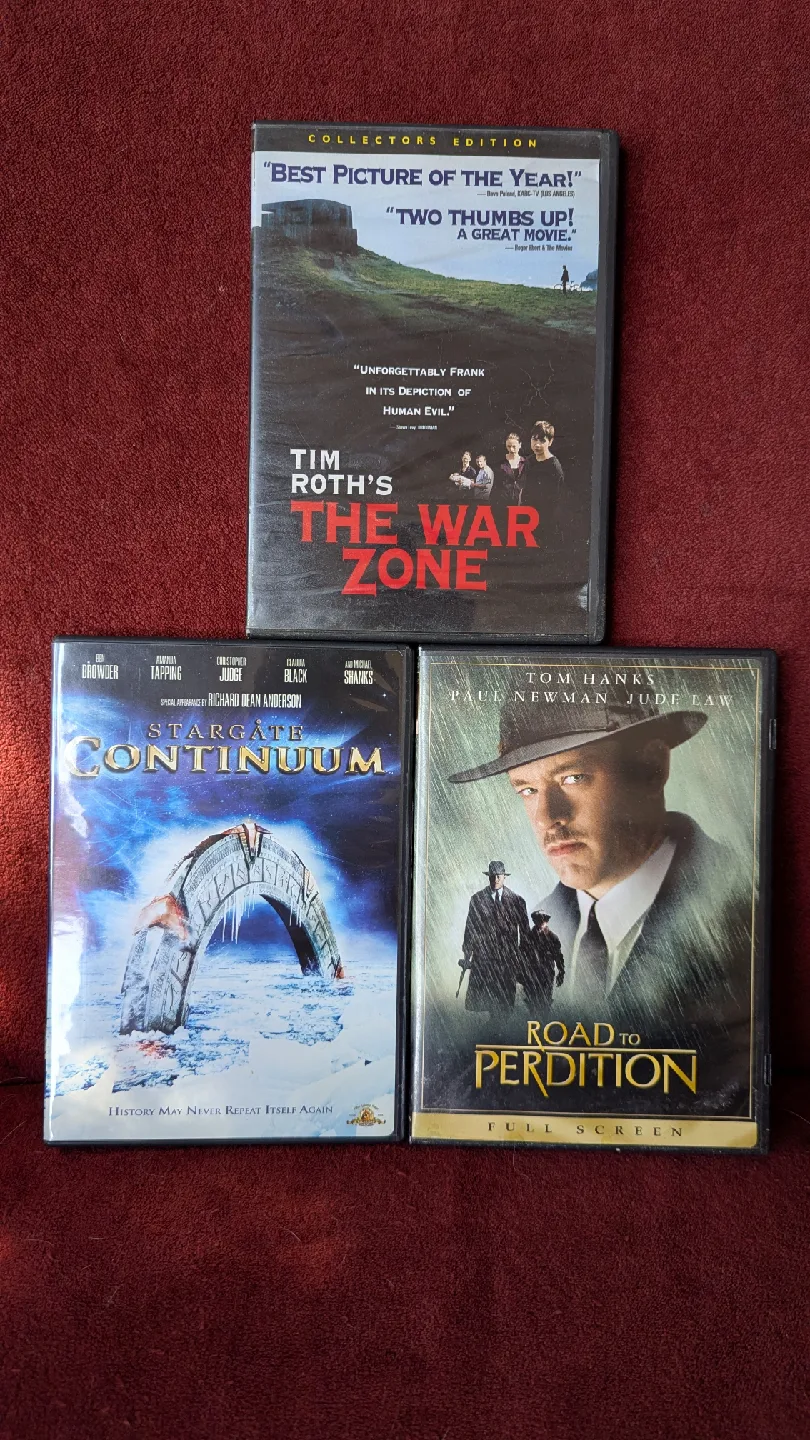 The War Zone, Stargate Continuum, Road to Perdition, DVD movies thumbnail