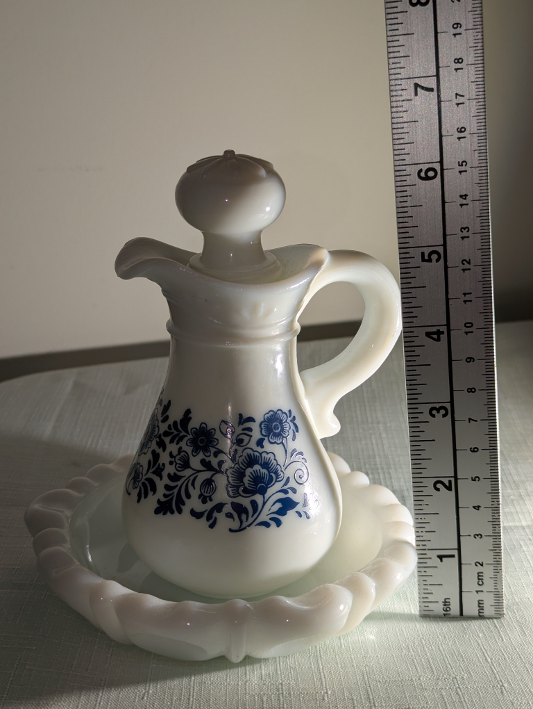 Vintage Avon Blue Floral Milk Glass Pitcher