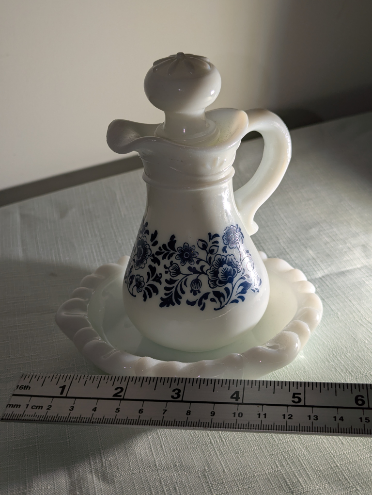 Vintage Avon Blue Floral Milk Glass Pitcher - photo 2