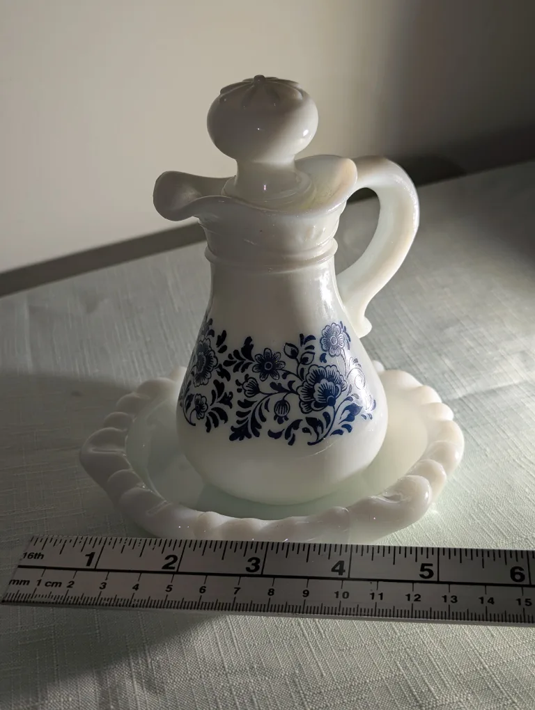 Vintage Avon Blue Floral Milk Glass Pitcher image indicator(2)
