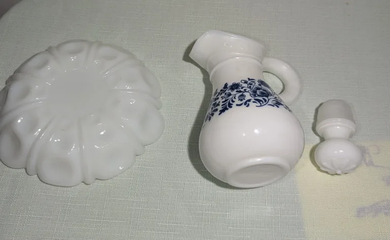 Vintage Avon Blue Floral Milk Glass Pitcher image indicator(3)