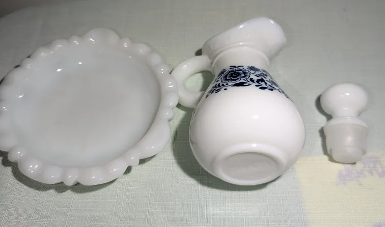 Vintage Avon Blue Floral Milk Glass Pitcher image indicator(4)
