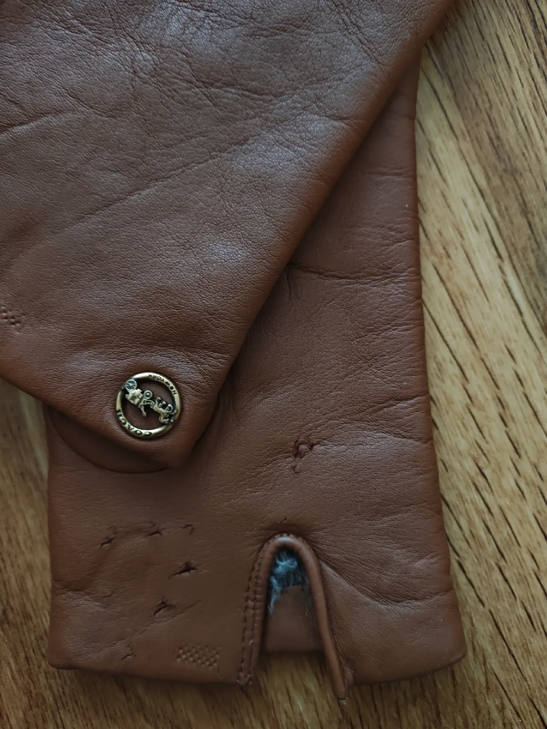 Brown Leather Gloves with Coach Logo image indicator(2)