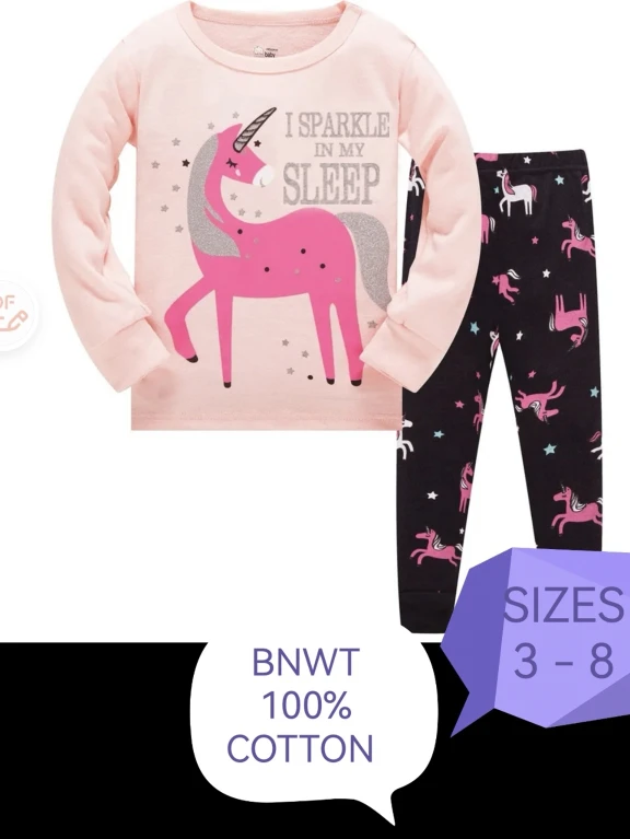 New Unicorn Cotton Pajama Set - Size 3-8