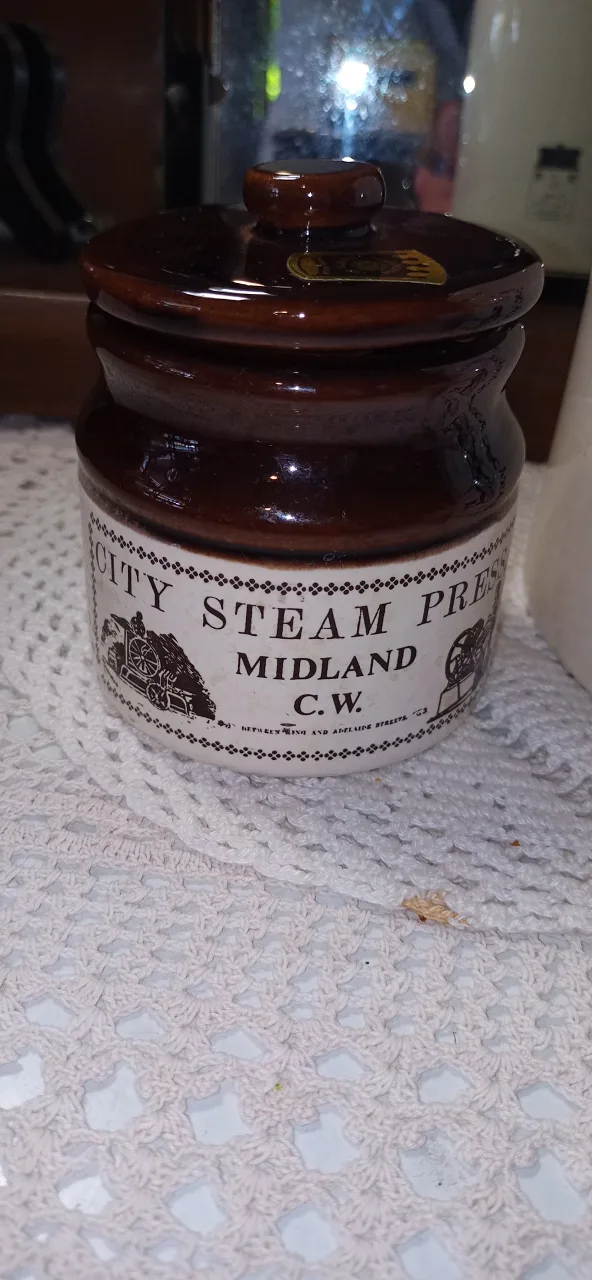 Vintage Sugar Crock & Midland Steam Press Jar image indicator(2)