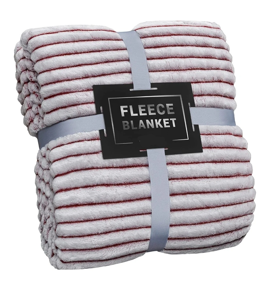 Red & White Striped Fleece Blanket