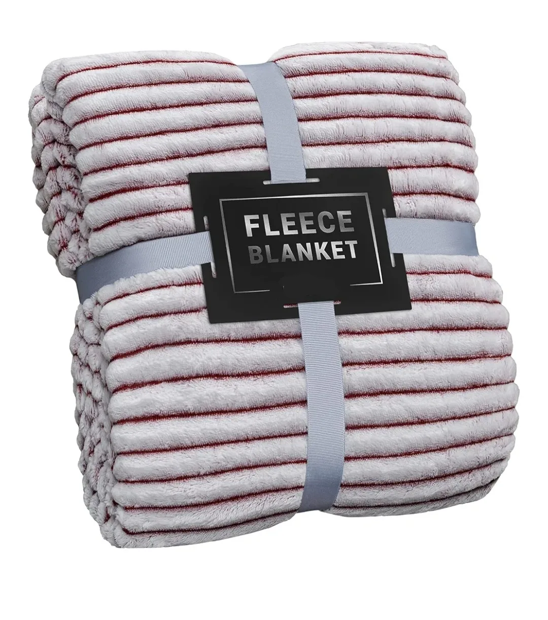 Red & White Striped Fleece Blanket thumbnail