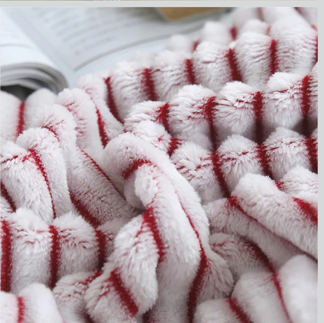 Red & White Striped Fleece Blanket - photo 2