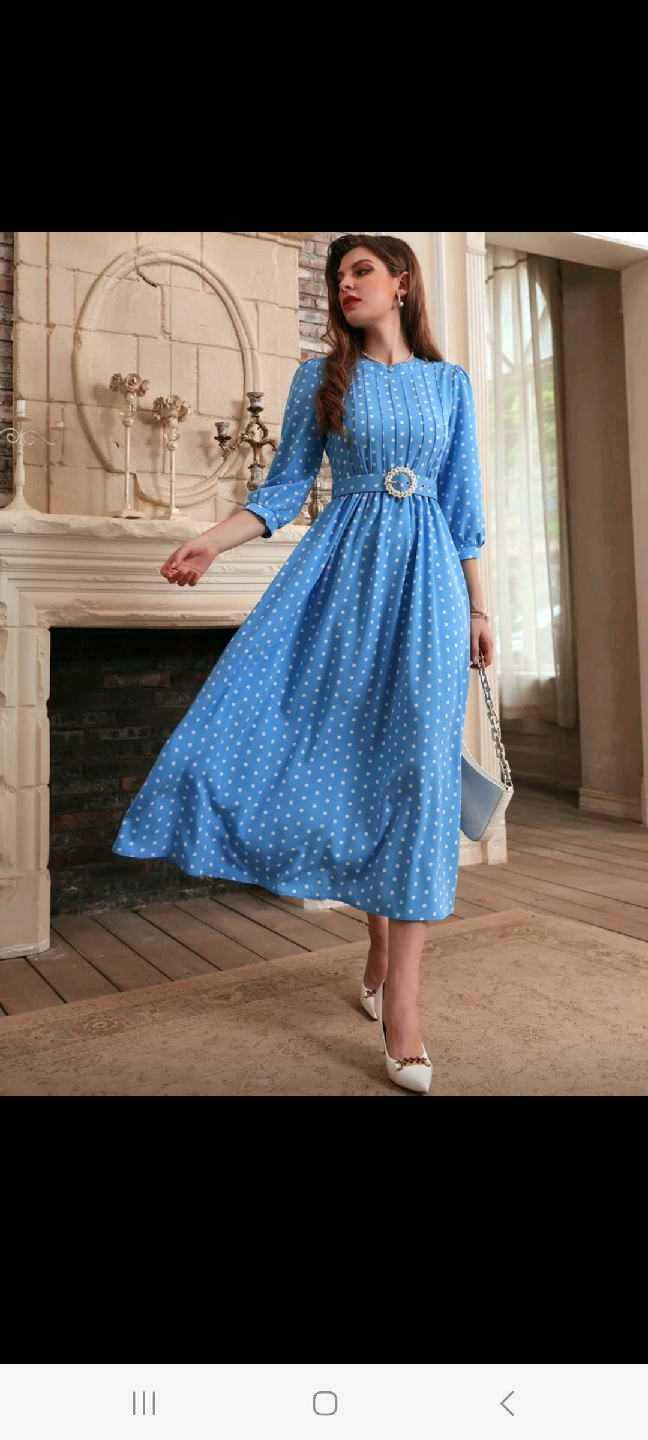 Blue Polka Dot Dress with Belt - photo 5