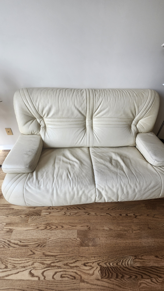 Cream Leather Loveseat