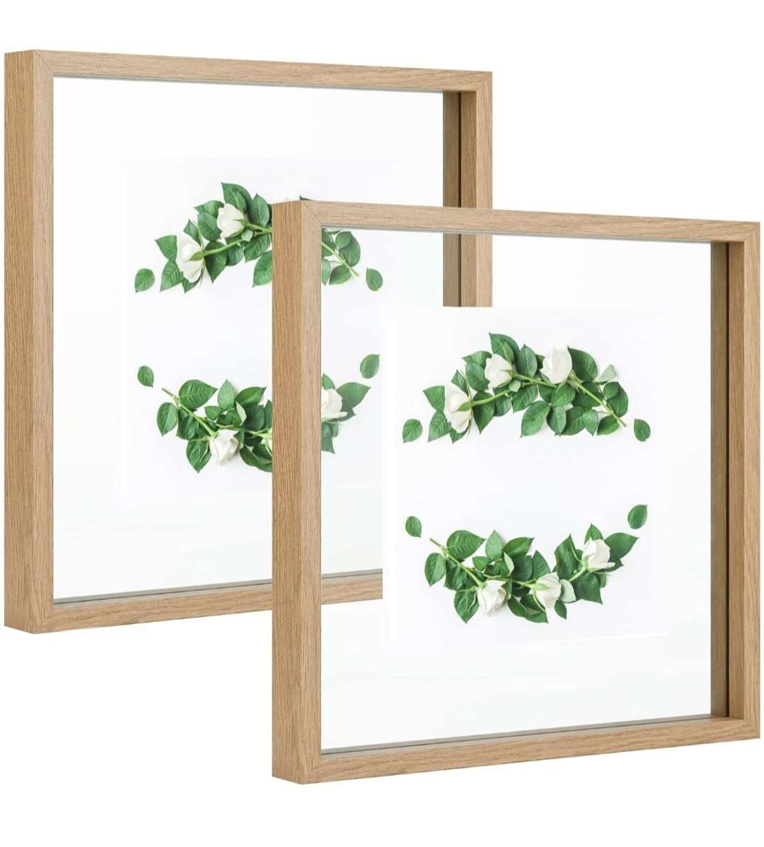 10x10 Floating Double Glass Square Natural Wook Photo Frame
