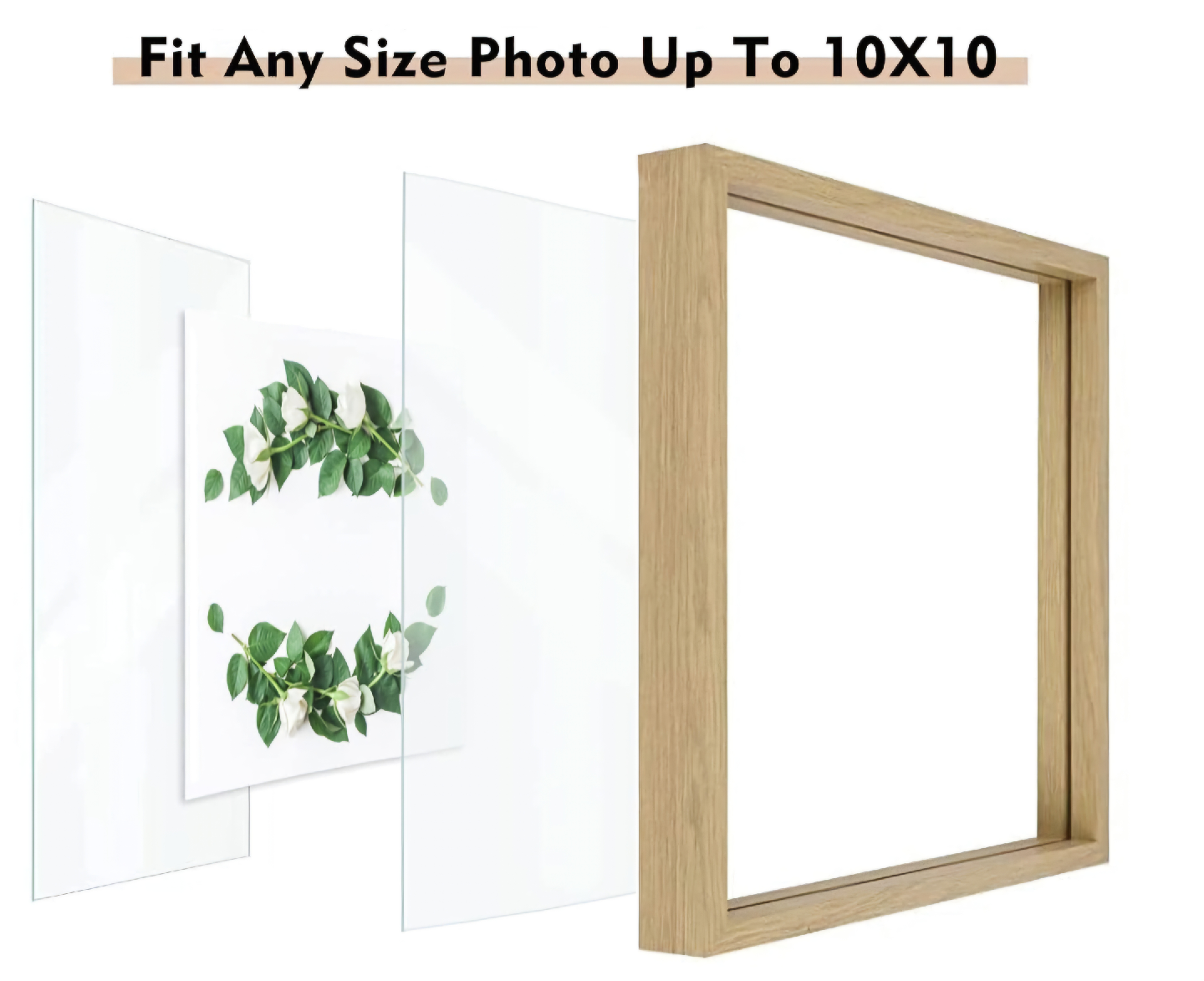 10x10 Floating Double Glass Square Natural Wook Photo Frame - photo 4
