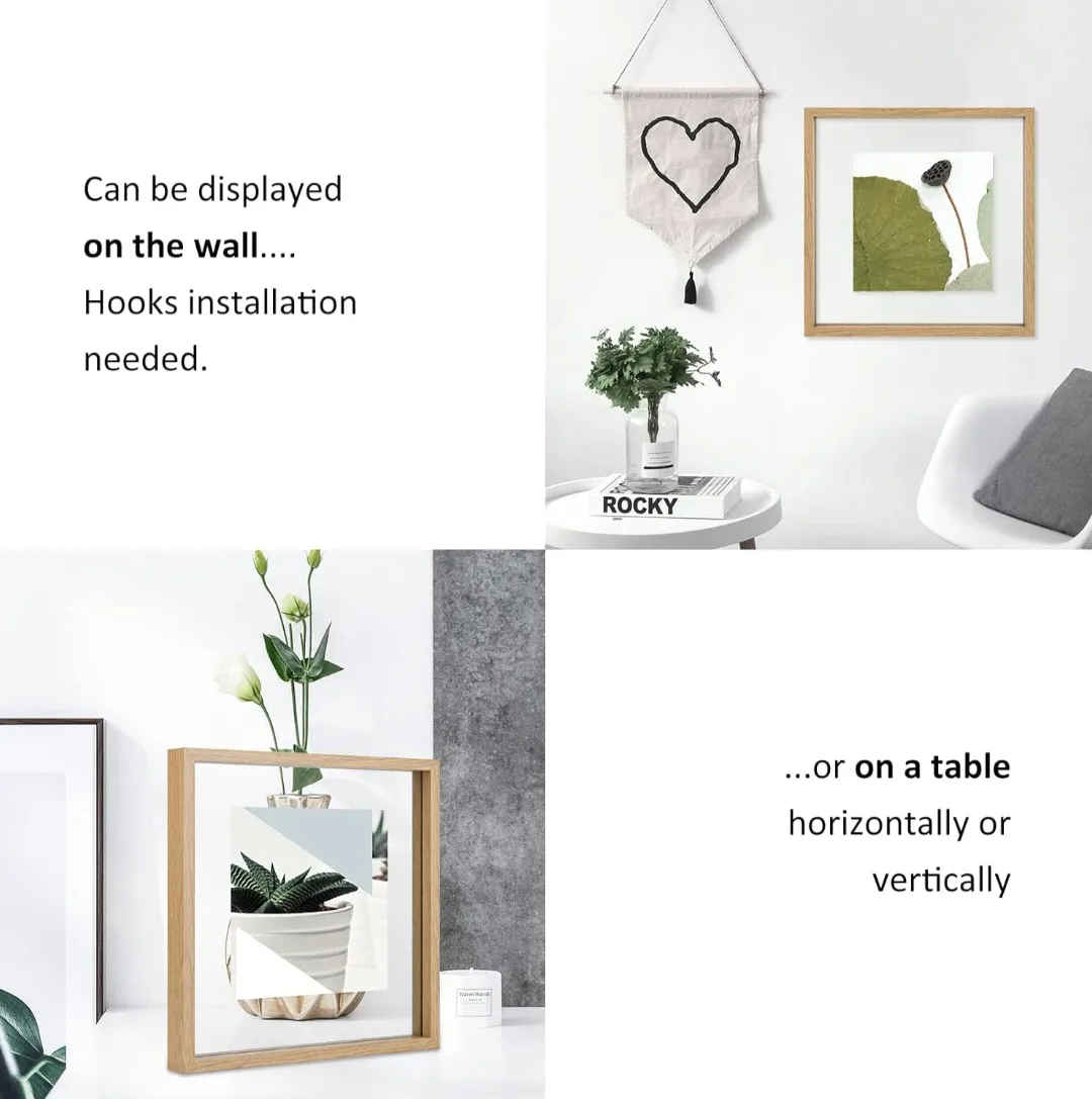 10x10 Floating Double Glass Square Natural Wook Photo Frame image indicator(5)