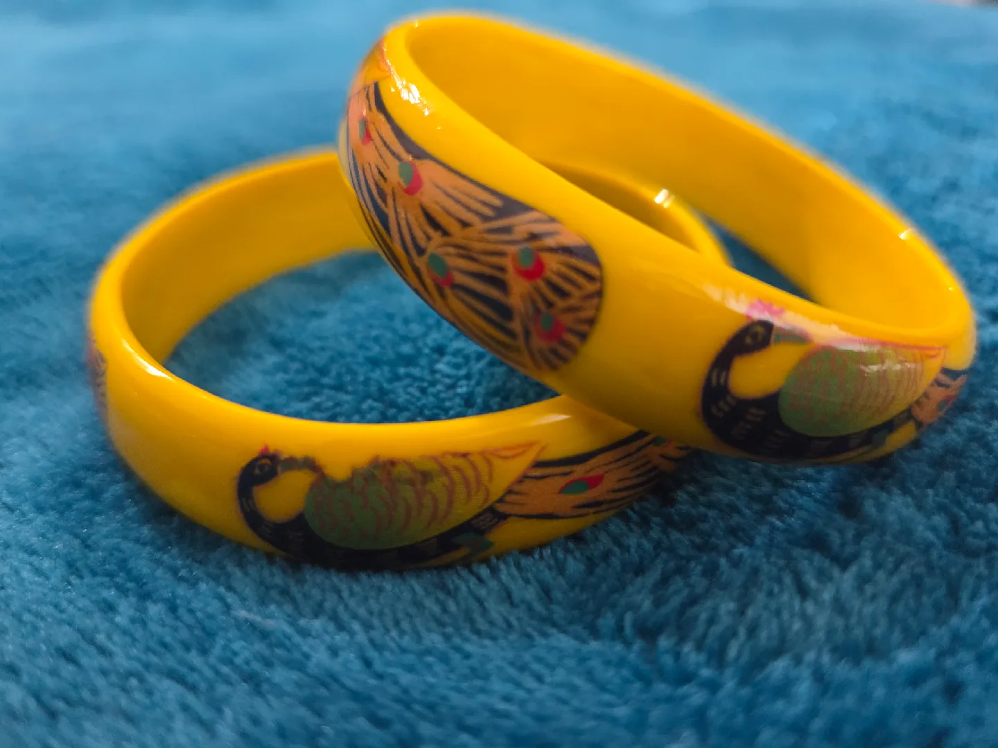 Yellow Bangle Bracelets with Peacock Design thumbnail