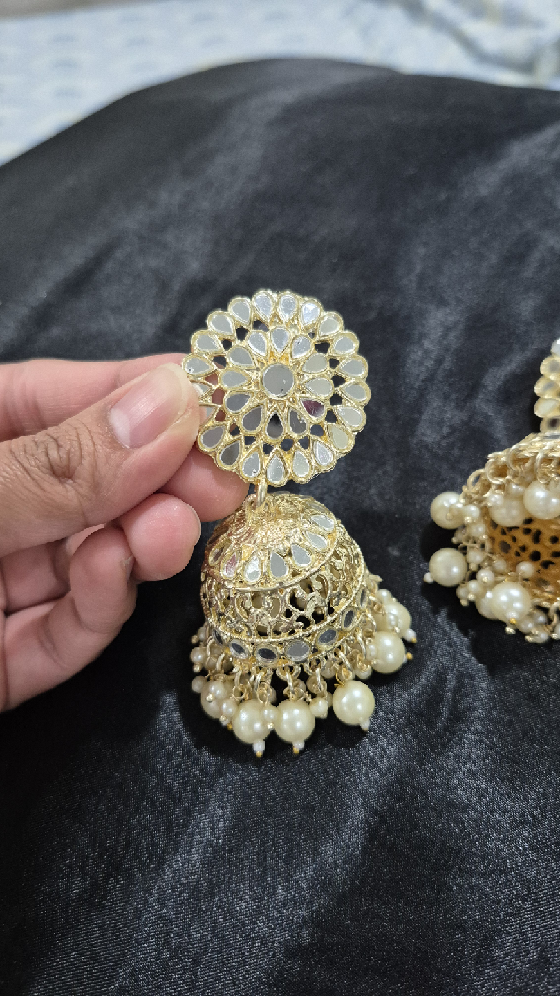 Jhumka & Beaded Hoop Earrings - Gold & Pink - photo 4