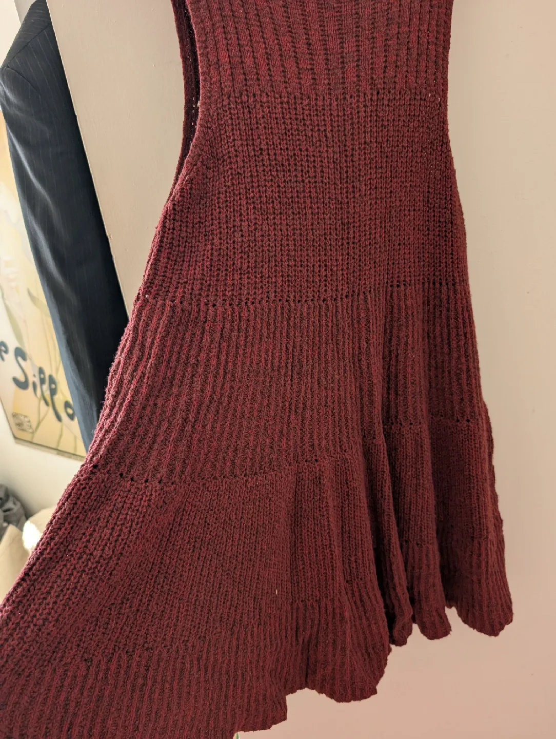 Free People Red Cotton Knitted dress with lining - small thumbnail