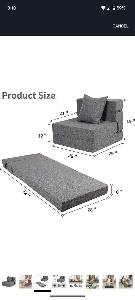 Foldable Sofa Bed Mattress - Grey - photo 2