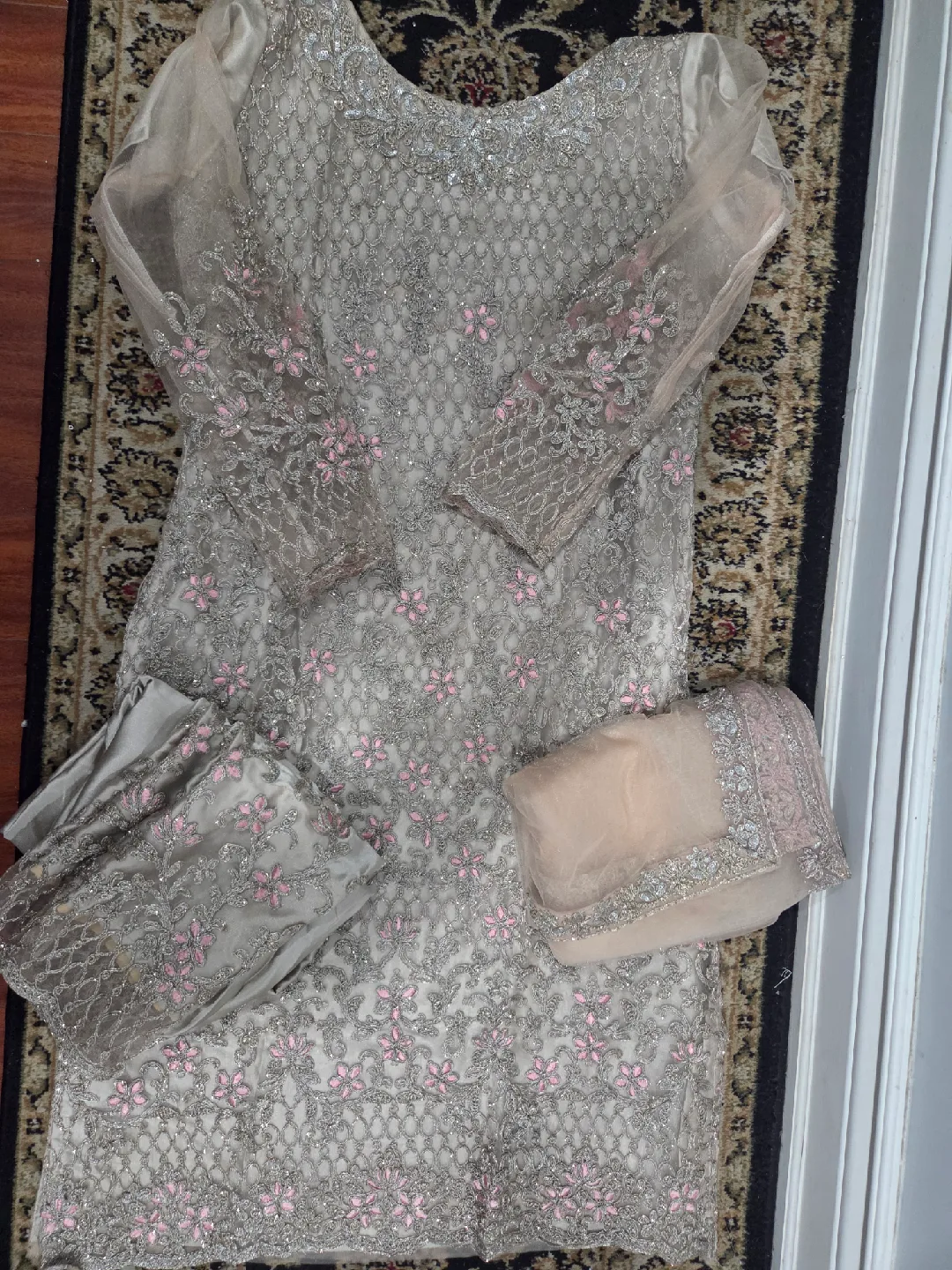 Grey & Pink Embroidered Salwar Kameez thumbnail
