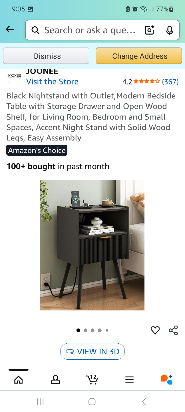 JOONEE Black Nightstand with Outlet