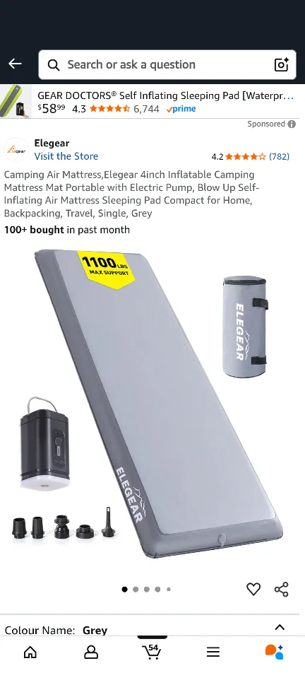 Elegear 4-inch Inflatable Camping Mattress - Grey thumbnail