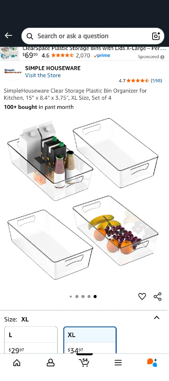 Simple Houseware Clear Storage Bins - XL - Set of 4 image indicator(5)