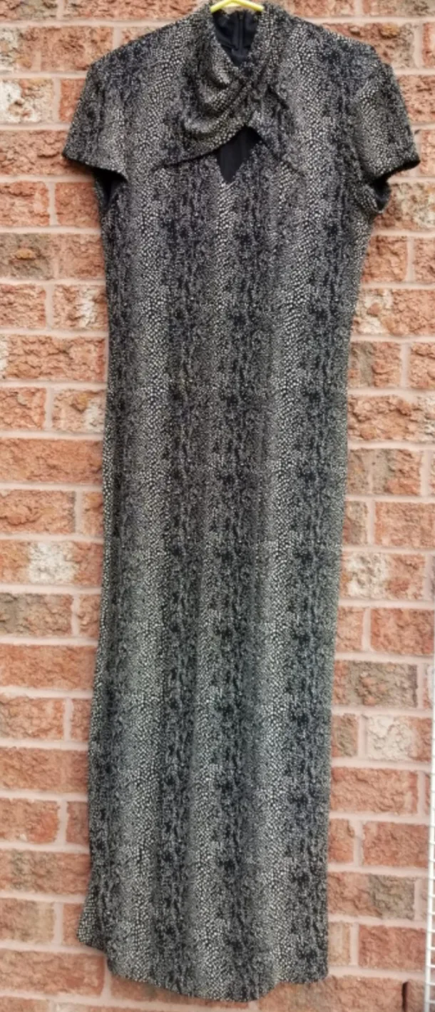 Joseph Ribkoff Black & Beige Patterned Long Dress thumbnail