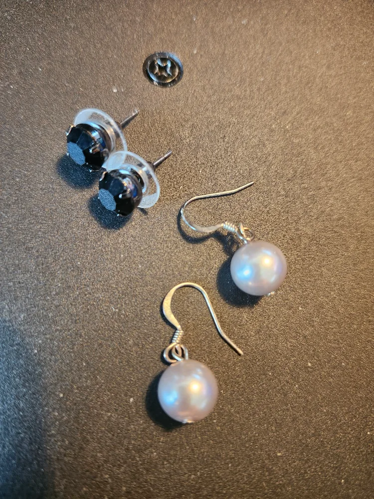 Assorted Earrings - Silvertone, Yellow Heart, Grey Pearl, Black image indicator(2)