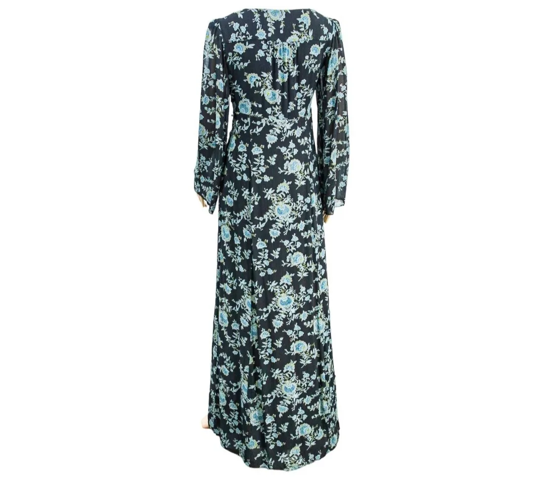 Monsoon Whimsical Maxi Dark Blue Floral Dress US Size UK10 image indicator(3)